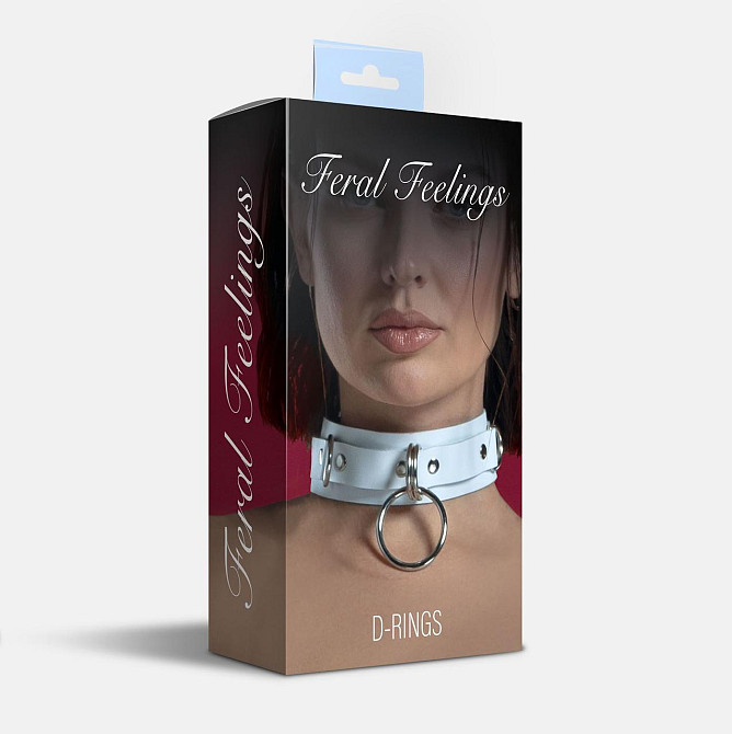 Ошейник для фиксации из натуральной кожи Feral Feelings - D-Rings White Sex Aura Киев - изображение 2