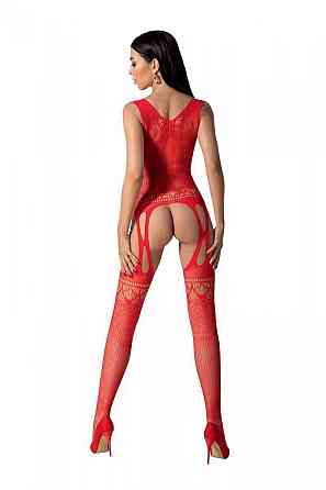 Бодістокінг з плетінням на грудях Passion BS099 One Size, red, відкритий доступ, імітація підв’язок Sex Aura Київ