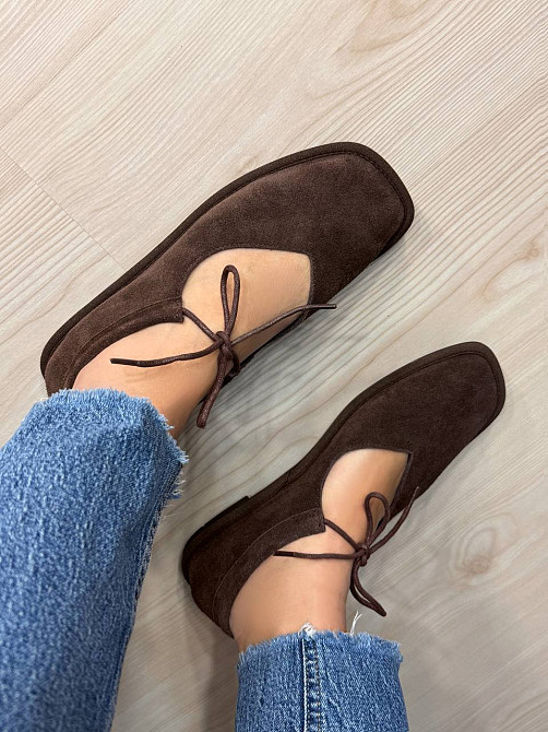 Балетки жіночі Meideli 0109-11 Mary Jane зі шнурком натуральна замша коричневі, 41, 26 см Київ - фото 6