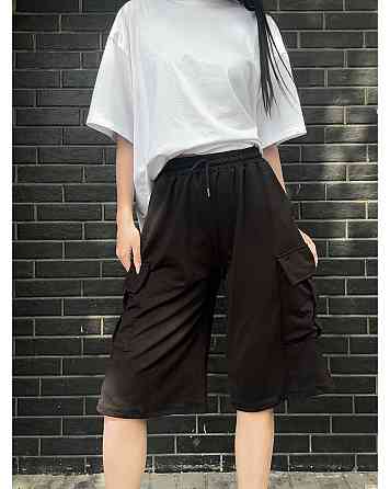 Женские повседневные оверсайз шорты карго-бермуды двунитка Черный Одесса