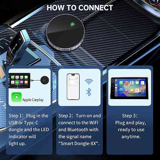 Бездротовий адаптер CarPlay Plug & Play, перетворення дротового Карплей для iPhone iOS 10+ для авто з 2015 року Київ