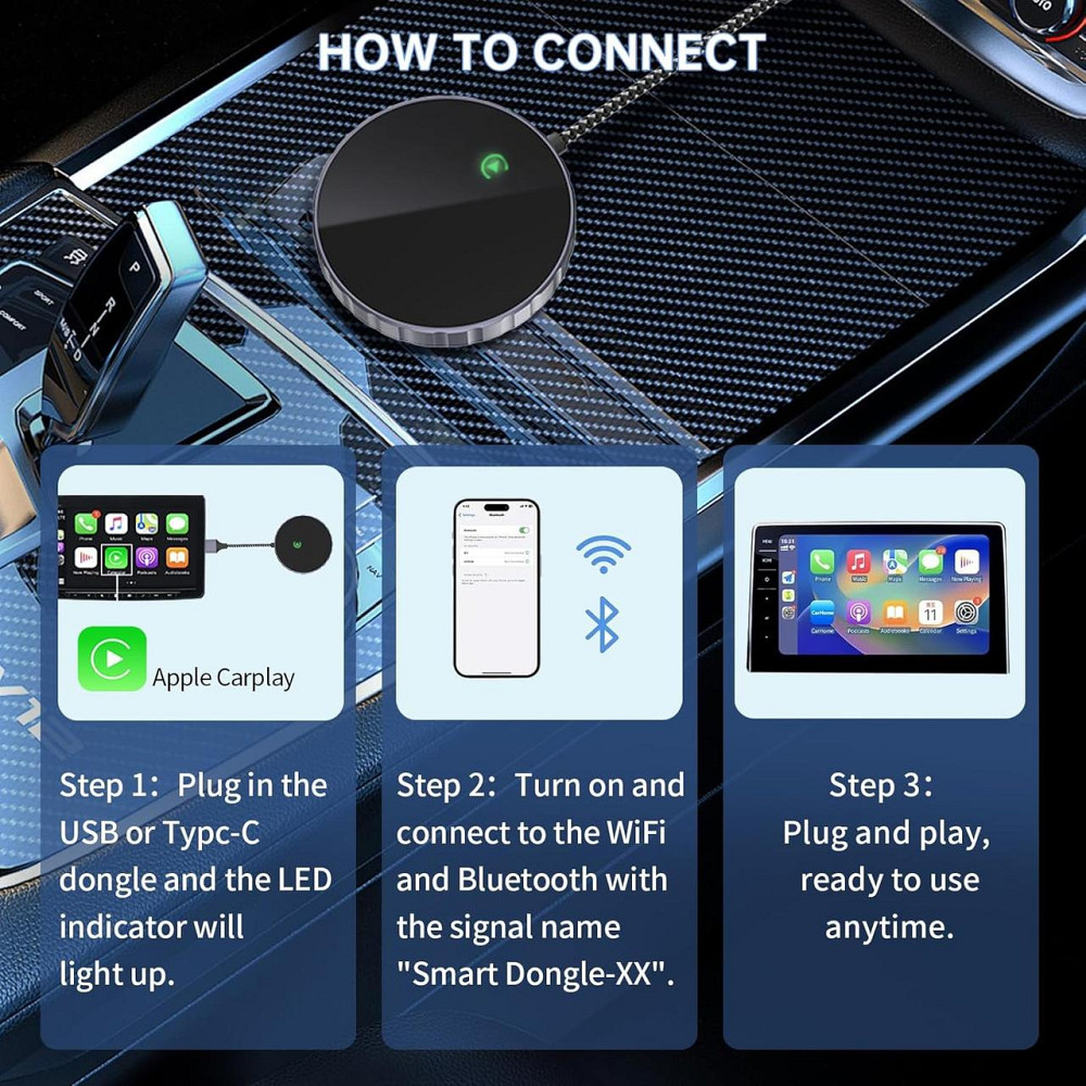 Бездротовий адаптер CarPlay Plug & Play, перетворення дротового Карплей для iPhone iOS 10+ для авто з 2015 року Київ - фото 6