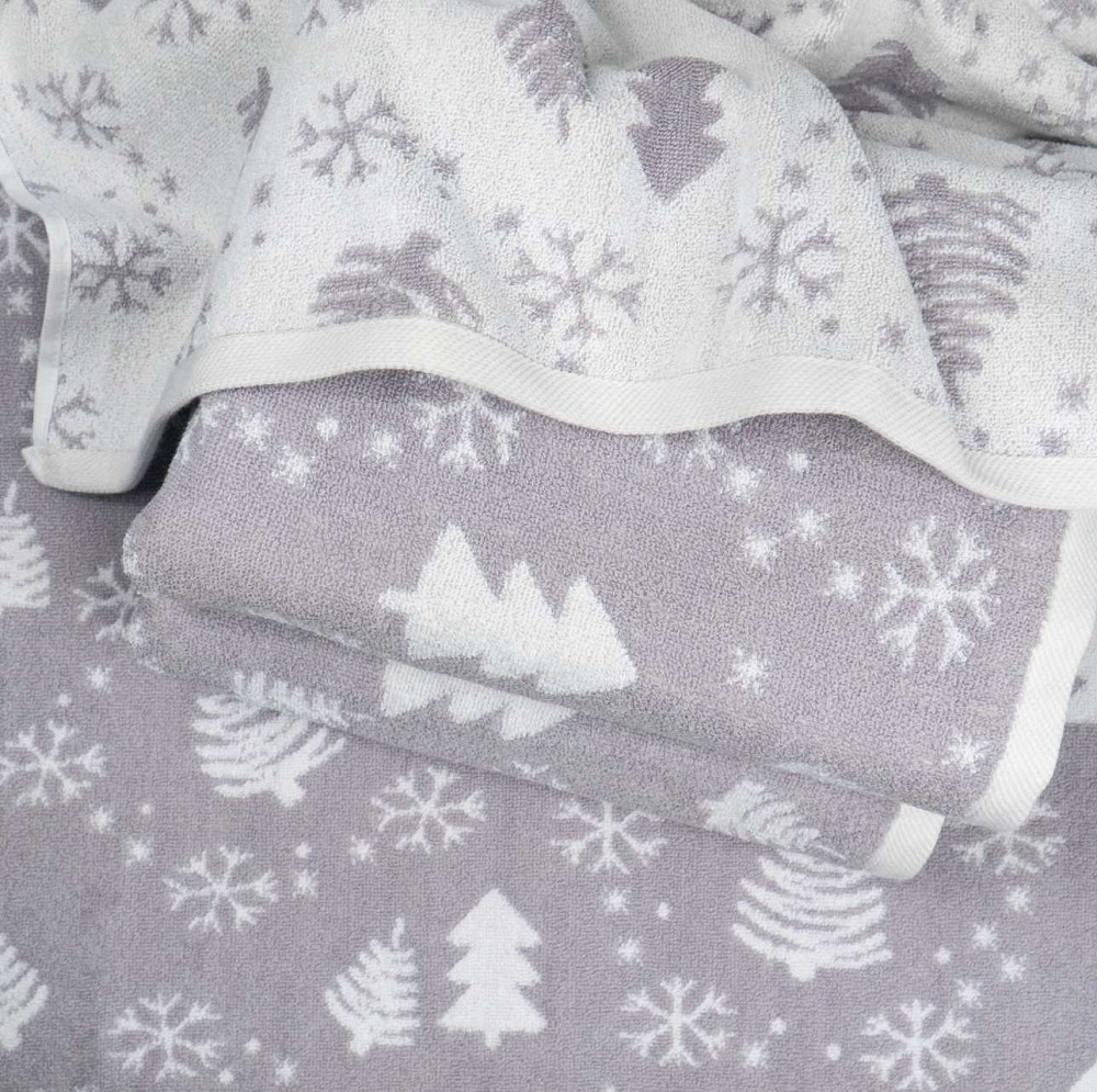 Рушник махровий Новорічний Merry Christmas Ялинки GM Textile 40х70см 500г/м2 (Світло-Сірий) Суми - фото 3