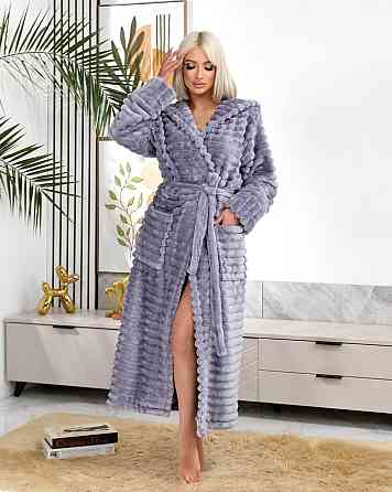 Жіночий махровий халат з капюшоном Сірий XL/2XL Харків
