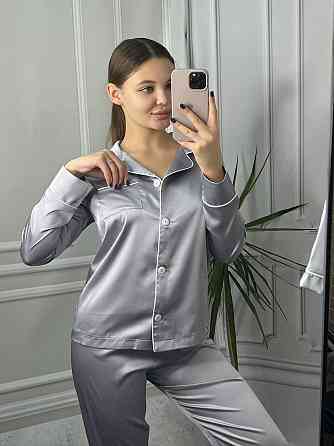 Комплект шовковий трійка сорочка з шортами і штанами Сірій L Харків