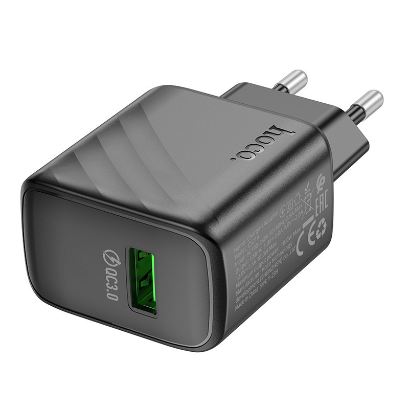 Мережевий зарядний пристрій HOCO CS21A Rich single port QC3.0 charger Black Одеса - фото 5