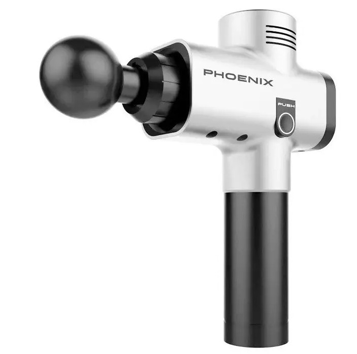Массажный ударный пистолет триггерных точек Phoenix A2 (4 насадки) кнопочный Серый Винница - изображение 3