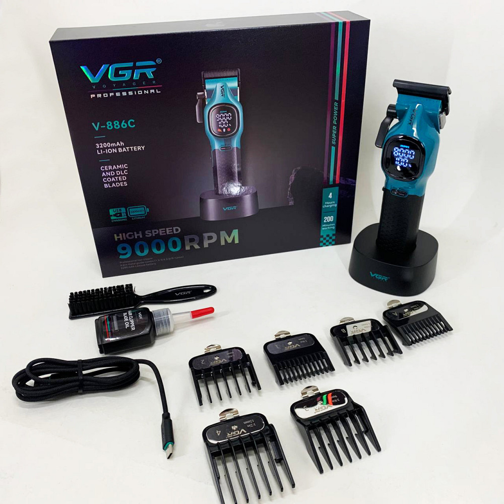 Бездротова машинка для стрижки для дому VGR V-886C BLUE Електрична машинка з насадкою бороди OL-42 Івано-Франківськ - фото 2