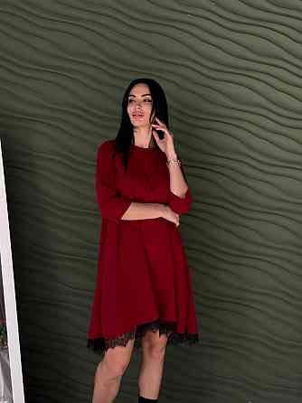 Плаття трапеція з мереживом "Emma" |  Норма та батал Бордовий, 46-48 Київ