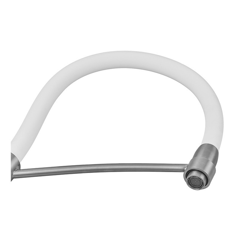 Смеситель для кухни с силиконовым изливом Zerix FUL-017 Refl.White из нержавеющей стали SUS304 с гибким белым изливом на подставке Черновцы - изображение 5