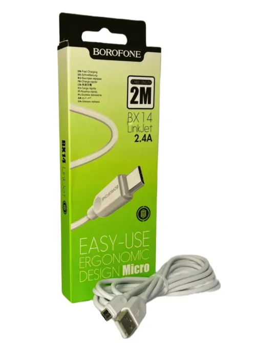 Кабель USB - micro USB 2 м, 2.4 А, ПВХ, прямі роз'єми, Borofone BX14 LinkJet, максимальний струм 2.4 А Одеса - фото 1