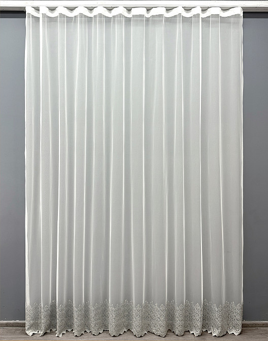 Тюль VR-Textil 1632т Грек-сітка з вишивкою та люрексом колір Молочний з сірим 300х270 см (42-0592) Київ - фото 2