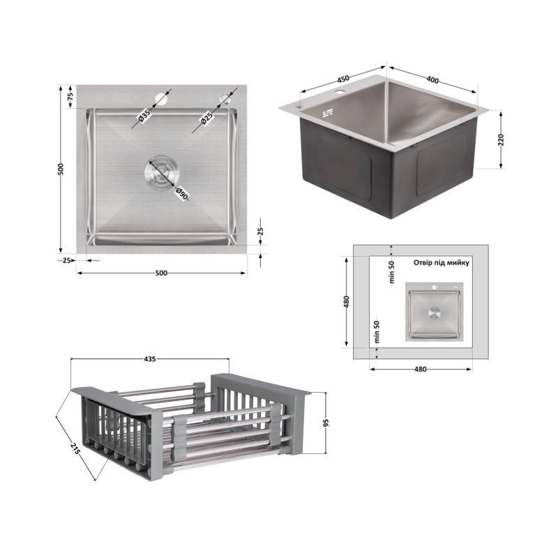 Комплект Lidz Handmade H5050 Мийка для кухні інтегрована Brushed у комплекті з дозатором + Lidz K01G Київ - фото 2