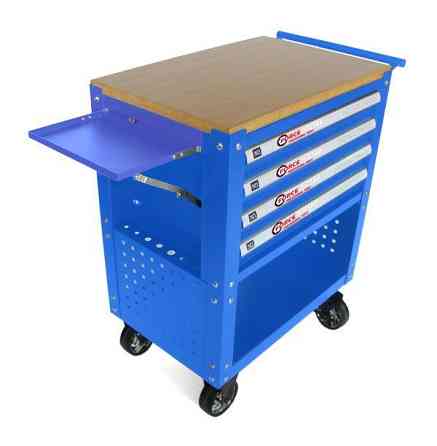 Тележка инструментальная 4-полочная(синяя)с деревянной столешницей+2боковые перфорации и Одесса
