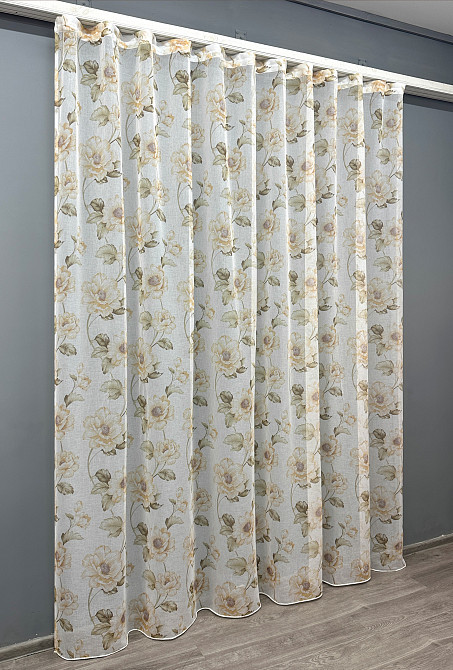 Тюль VR-Textil 1865т Flora Батист Білий з зеленим та помаранчевим 300х250 см (42-1415) Київ - фото 3