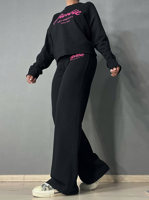 Костюм женский Quzen 485-485 Barbie оверсайз свитшот и брюки палаццо черный, черный, S Киев - изображение 3