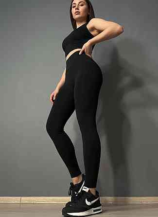 Лосины женские Fashion 7014 push up с широким утягивающим поясом черные, черный, SM Киев