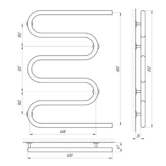 Полотенцесушитель Laris Змеевик 32 РС5 600Х800 Киев