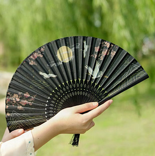 Віяло ручний китайський Журавлі та сакура Київ - фото 1