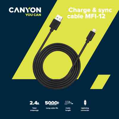 Дата кабель USB 2.0 AM to Lightning 1.0m MFI black Canyon (CNS-MFIC12B) Винница