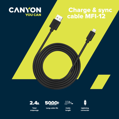 Дата кабель USB 2.0 AM to Lightning 1.0m MFI black Canyon (CNS-MFIC12B) Винница - изображение 3