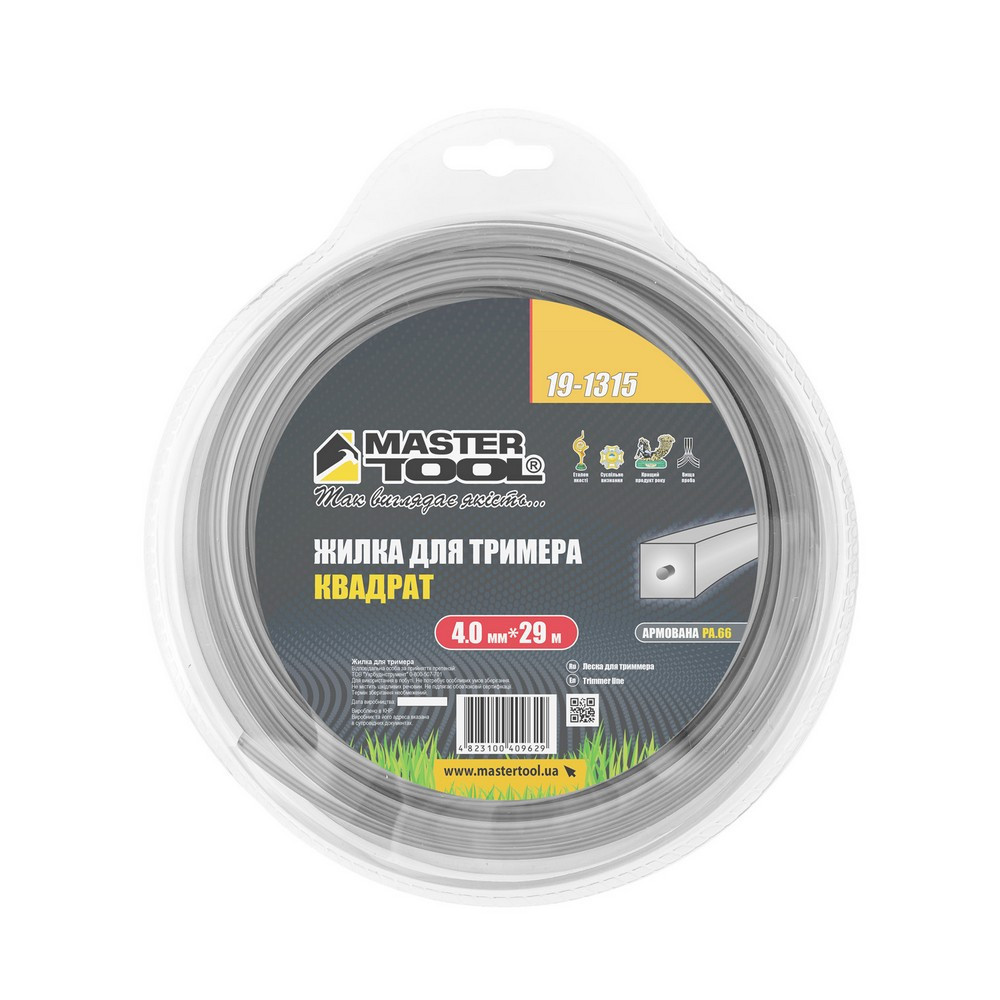 Волосінь для тримера MASTERTOOL КВАДРАТ АРМОВАНИЙ 4,00 мм 29 м блістер 19-1315 Рівне - фото 2
