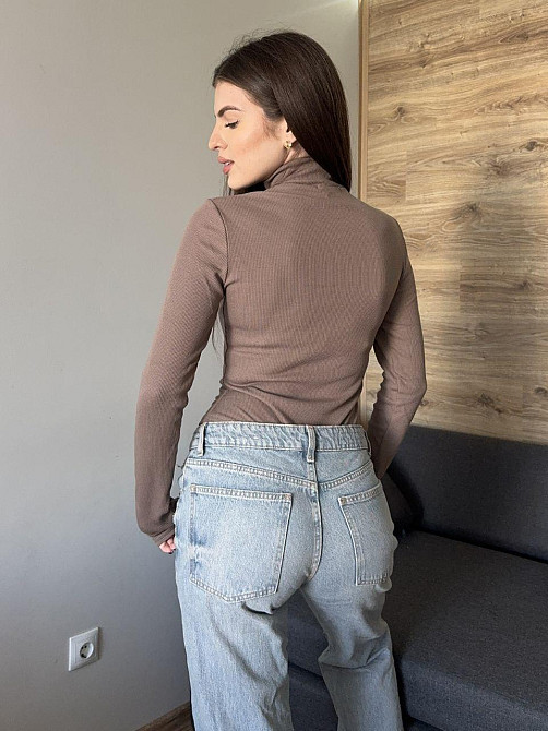 Женский утепленный базовый боди с молнией турецкий рубчик-мустанг на флисе Мокко, 46 Одесса - изображение 2
