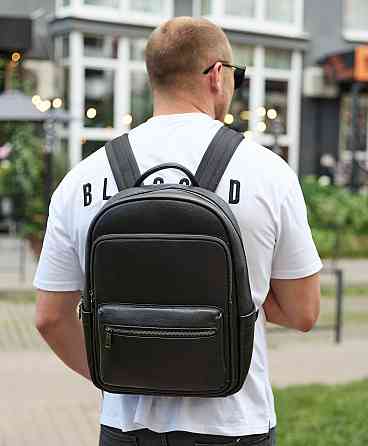 Чоловічий шкіряний рюкзак 41х31х16, універсальний міський наплічник для роботи та поїздок, офісна чоловіча сумка, чорний Київ