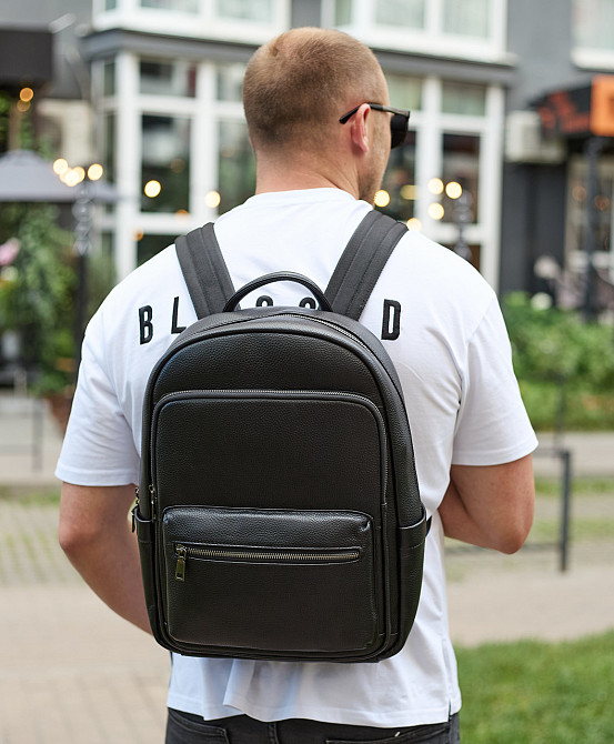 Чоловічий шкіряний рюкзак 41х31х16, універсальний міський наплічник для роботи та поїздок, офісна чоловіча сумка, чорний Київ - фото 6