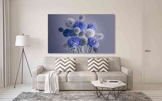 Картина холст у вітальню / спальню Сині квіти    MLP_45  ( 60х30см ) 80х160см Київ