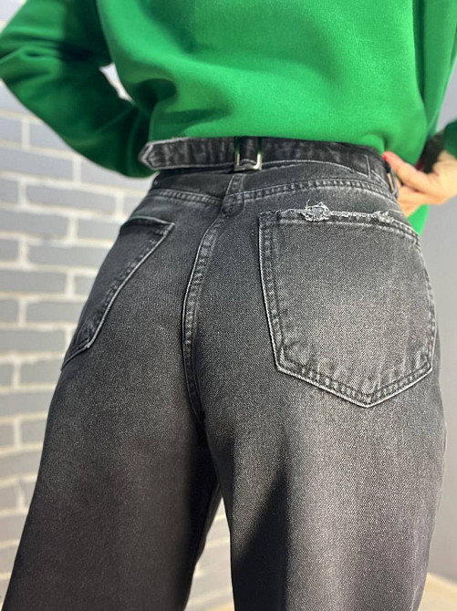 Джинсы женские Q-4 3013 Skaiter багги свободные оверсайз швы на коленях затяжка на талии черные, черный, 30, 30, 76 см, 116 см Киев - изображение 13