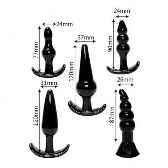 Набор мягких анальных пробок 5 шт. - Чёрный – Анальные игрушки Винница