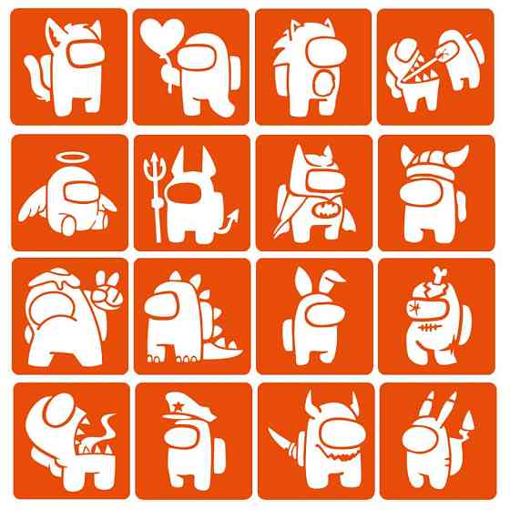 Набір трафаретів для біо-тату "Among us №2" Among-Us-2-6x6-16, 16 трафаретів Вінниця