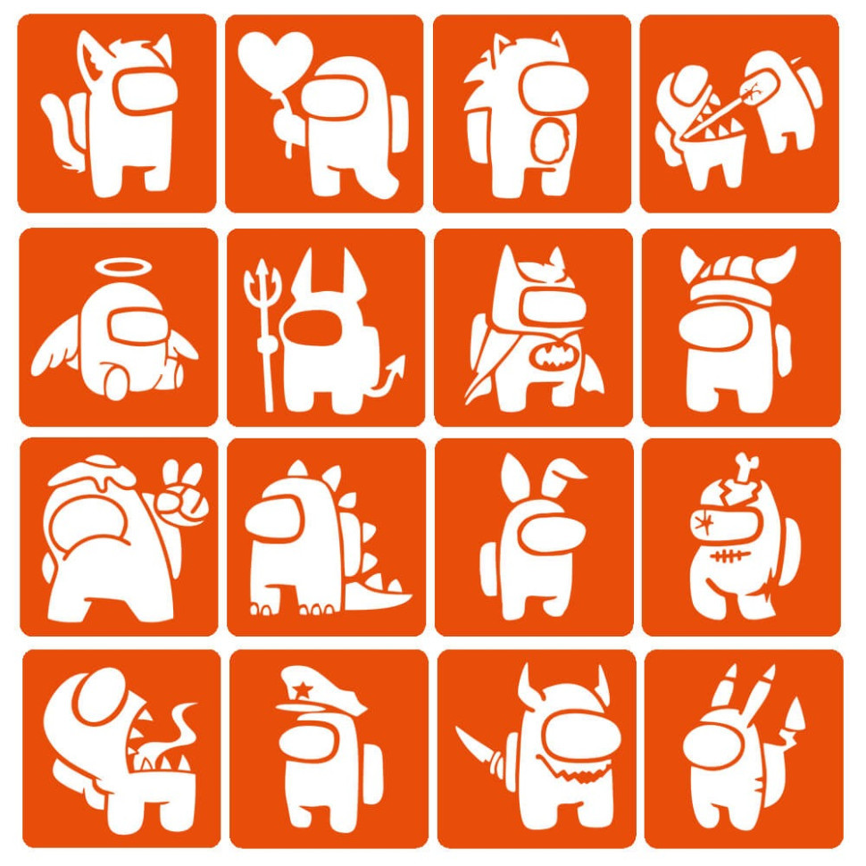 Набір трафаретів для біо-тату "Among us №2" Among-Us-2-6x6-16, 16 трафаретів Вінниця - фото 1