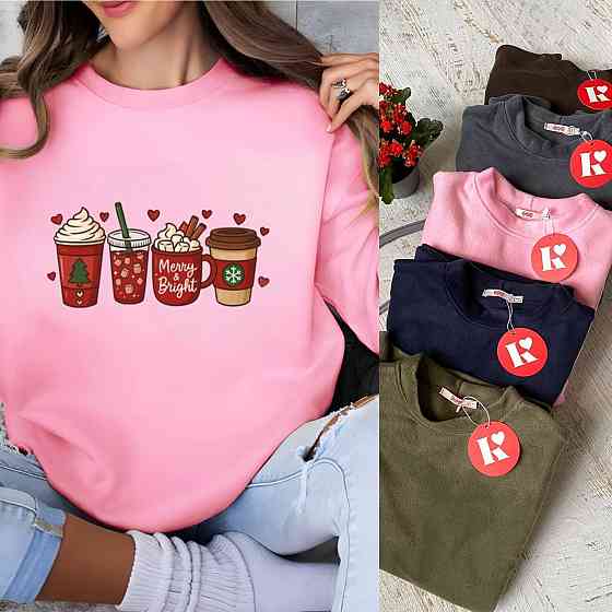 Жіноча затишна оверсайз кофта з новорічним принтом із двостороннього флісу Рожевий 2, 48/50 Одеса