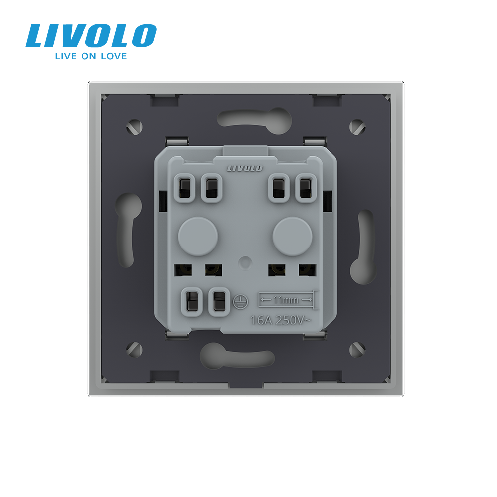 LIVOLO Електрична розетка вологозахисна з кришкою IP44 з заземленням, LIVOLO, сіра, скляна рамк Коломия - фото 8