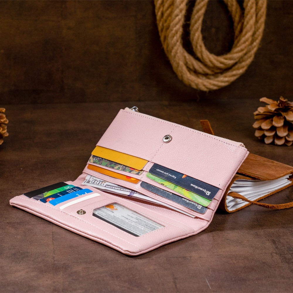 Вертикальный кошелек на кнопке женский Розовый (ST Leather) Киев - изображение 4