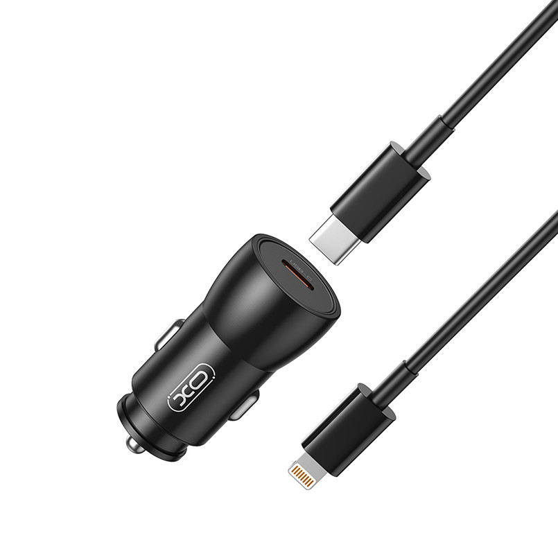 Автомобільний зарядний пристрій XO CC57 PD25W Smart Metal Single C Port+ Lightning кабель чорний Львів - фото 1