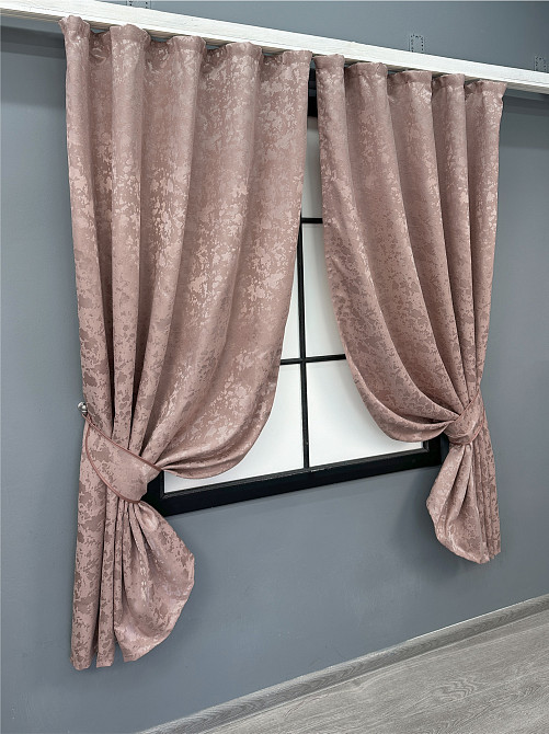Комплект коротких штор VR-Textil Льон мармур Pavliani VO № 1716ш пудровий 130х170 см 2 шт (35-0342) Київ - фото 2
