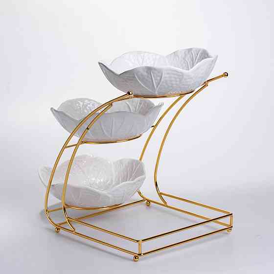 Фруктовница трехъярусная белая с золотом Киев