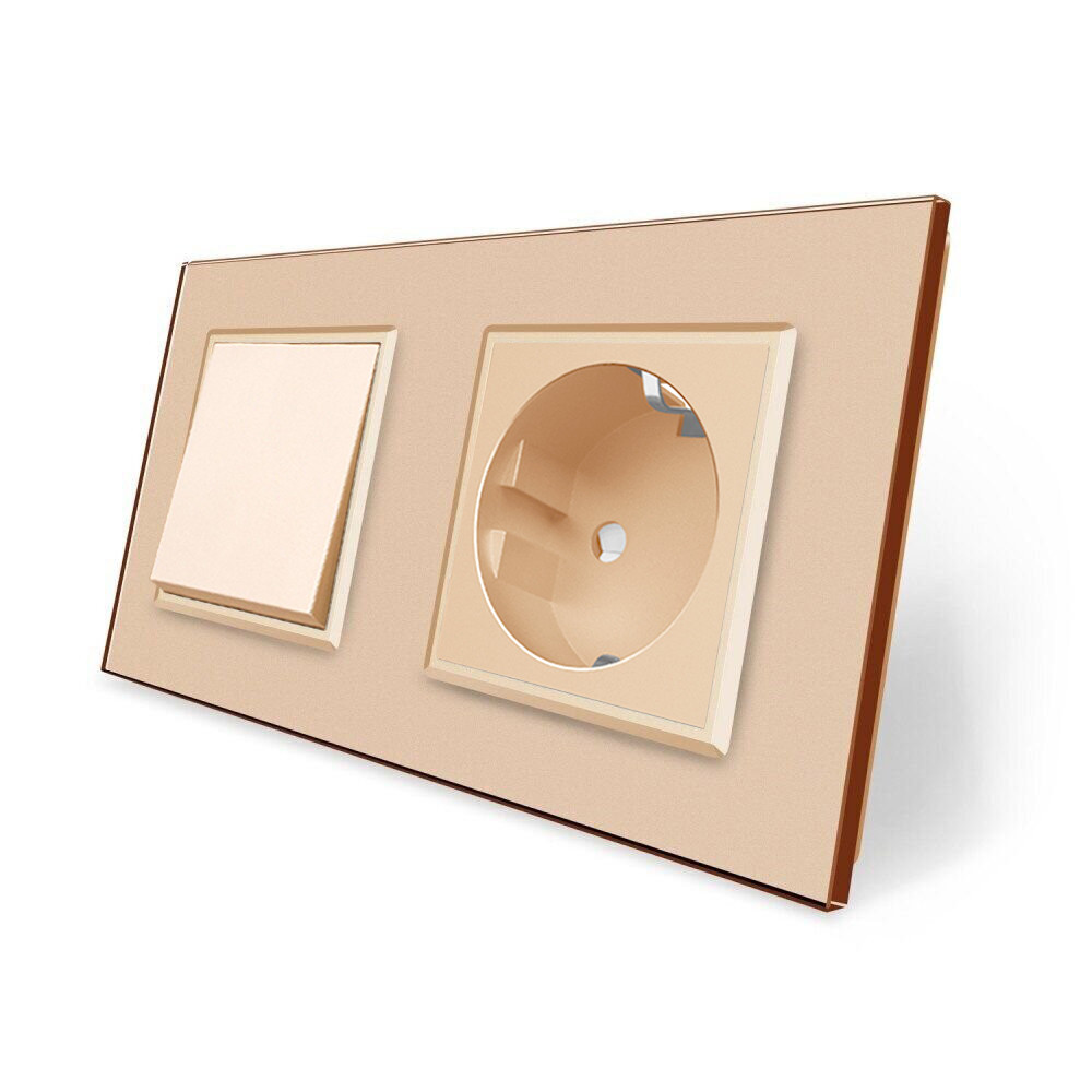 LIVOLO Одноклавішний вимикач з розеткою Livolo золотий скло (VL-C7C1EUK1-13) Коломия - фото 1