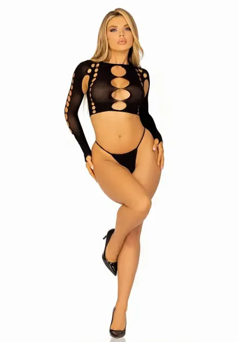 Комплект Leg Avenue Long sleeve crop top & string Black One Size Львов - изображение 6