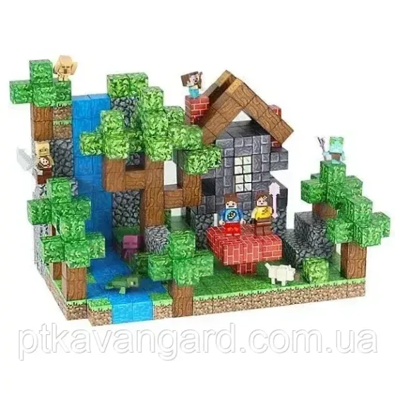 Магнітний конструктор Minecraft будинок Стіва біля водоспада 319 магнітних блоків + 8 фігурок Dream World LZCK 040 Хмельницький