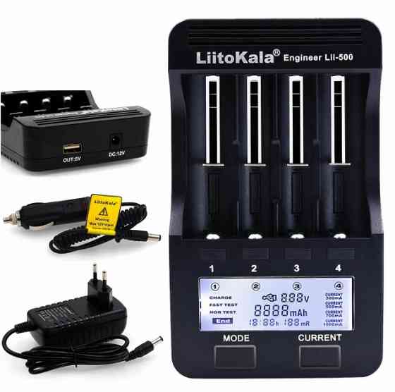 Заряднoe устройство Liitokala Lii-500 на 4 канала (для Ni-MH, Ni-CD, Li-Ion) с блоком питания + автоадаптер Киев