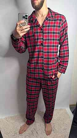 Мужская хлопковая пижама в клетку Вишневый, XL/2XL Харьков
