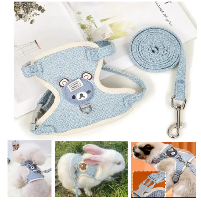 Шлея для собачек и кошек с поводком тканевая S голубой Киев - изображение 1