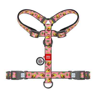 Шлей для собак WAUDOG Nylon анатомическая H-образная с QR-паспортом "Авокадо на розовом" пластиковый фастекс, L (345-4051) Винница