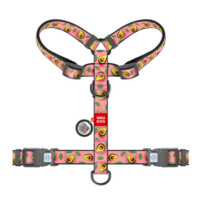 Шлей для собак WAUDOG Nylon анатомическая H-образная с QR-паспортом "Авокадо на розовом" пластиковый фастекс, L (345-4051) Винница - изображение 2