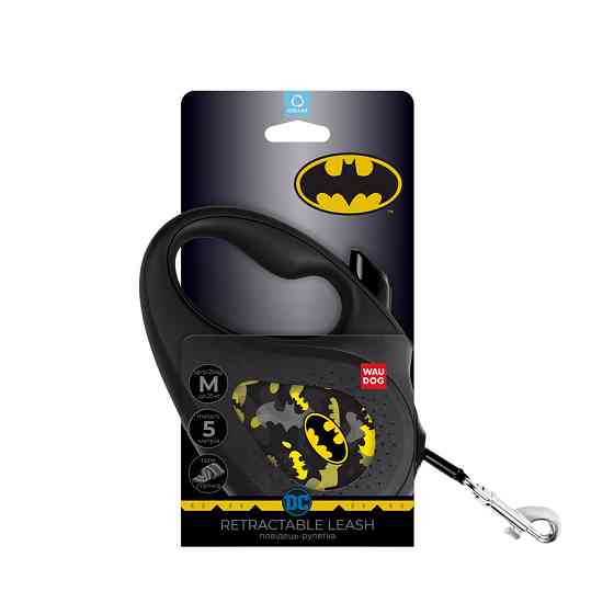 Повідець-рулетка для собак WAUDOG R-leash, малюнок "Бетмен Візерунок", M, до 25 кг, 5 м, світловідбивна стрічка Вінниця