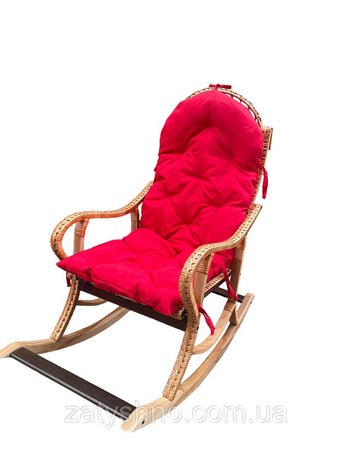 Крісло гойдалка з лози з червоною подушкою Київ - фото 1